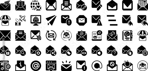 Mail Icon Set Isolated Silhouette Solid Icons With Mail, Sign, Symbol, Icon, Web, Message, Communication Infographic Simple Vector Illustration