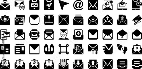 Mail Icon Set Isolated Silhouette Solid Icons With Icon, Mail, Sign, Message, Web, Symbol, Communication Infographic Simple Vector Illustration