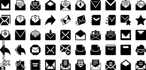 Mail Icon Set Isolated Silhouette Solid Icons With Icon, Web, Sign, Message, Communication, Mail, Symbol Infographic Simple Vector Illustration
