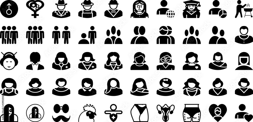 Male Icon Set Isolated Silhouette Solid Icons With Symbol, Icon, People, Male, Female, Vector, Illustration Infographic Simple Vector Illustration
