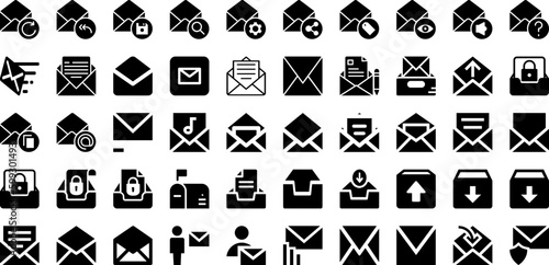 Mail Icon Set Isolated Silhouette Solid Icons With Icon, Mail, Communication, Web, Symbol, Sign, Message Infographic Simple Vector Illustration