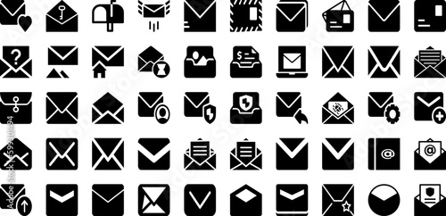 Mail Icon Set Isolated Silhouette Solid Icons With Communication, Symbol, Mail, Web, Sign, Message, Icon Infographic Simple Vector Illustration