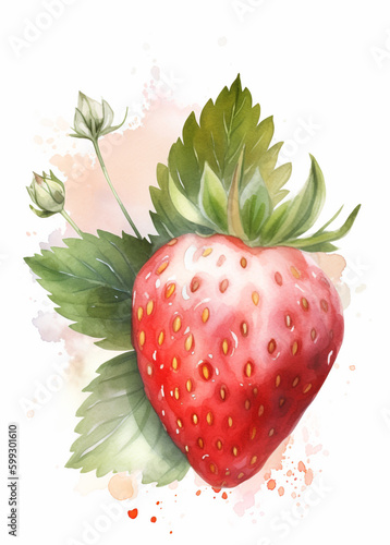 Strawberry isolated on white background  watercolor illustration ai generative