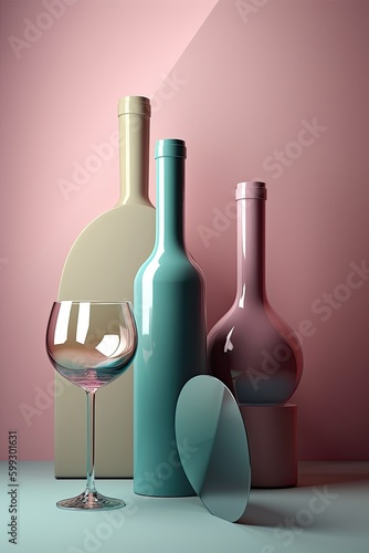 Abstract surrealism  3d graphic design wine tasting banner,  modern flyer card.  AI generative