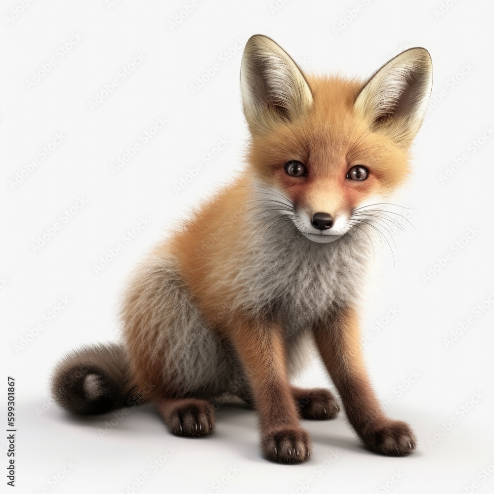 Obraz premium fox, animal, red fox, baby, wildlife, red, mammal, vulpes vulpes, wild, nature, isolated, fur, white background, white, young, cub, portrait, isolated on white, cute, vulpes, wild animal, carnivore, s