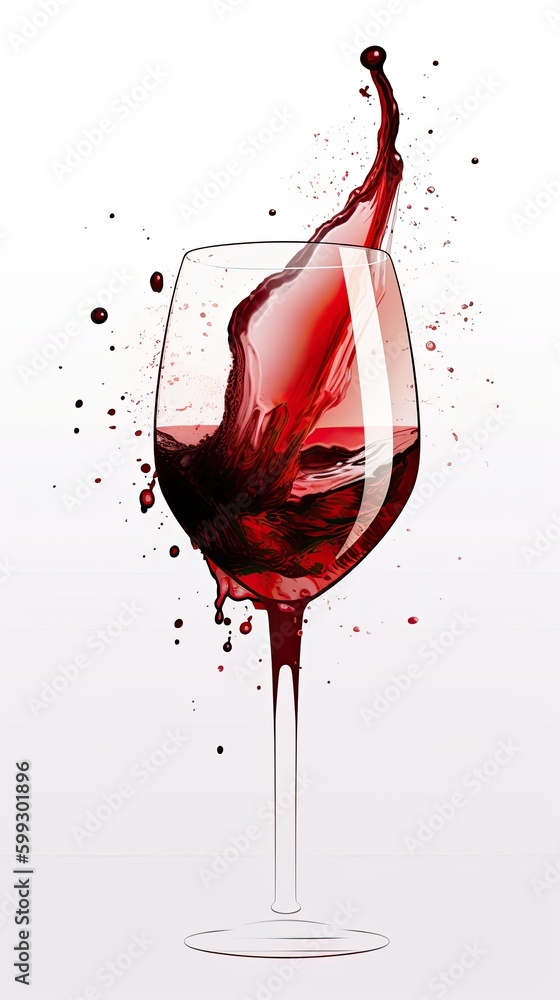 Fototapeta premium Red wine splash with drops. elegant photo. Wine tasting banner, minimalistic modern flyer card. AI generative