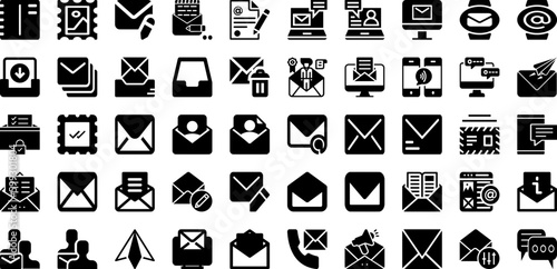 Mail Icon Set Isolated Silhouette Solid Icons With Symbol, Web, Sign, Communication, Message, Mail, Icon Infographic Simple Vector Illustration