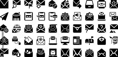 Mail Icon Set Isolated Silhouette Solid Icons With Web, Sign, Communication, Mail, Message, Symbol, Icon Infographic Simple Vector Illustration