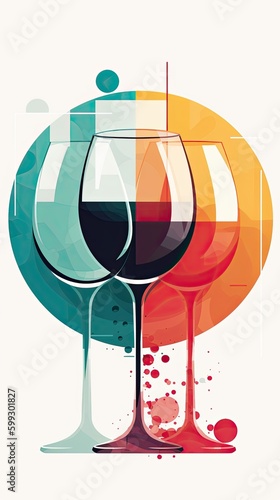 Flat colorful design wine tasting banner, wite modern flyer card. Graphic Illustration. AI generative