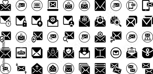 Mail Icon Set Isolated Silhouette Solid Icons With Icon, Communication, Symbol, Sign, Web, Message, Mail Infographic Simple Vector Illustration