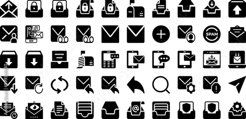 Mail Icon Set Isolated Silhouette Solid Icons With Icon, Communication, Symbol, Message, Sign, Web, Mail Infographic Simple Vector Illustration