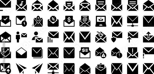 Mail Icon Set Isolated Silhouette Solid Icons With Mail, Symbol, Message, Communication, Web, Icon, Sign Infographic Simple Vector Illustration