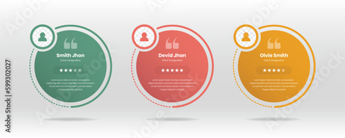 Circular client feedback infographic presentation template with star rating and avatar