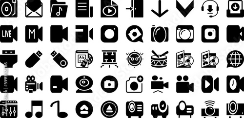 Media Icon Set Isolated Silhouette Solid Icons With Internet, Icon, Vector, Symbol, Media, Sign, Social Infographic Simple Vector Illustration