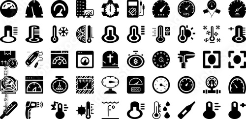 Meter Icon Set Isolated Silhouette Solid Icons With Vector, Power, Arrow, Symbol, Icon, Meter, Sign Infographic Simple Vector Illustration