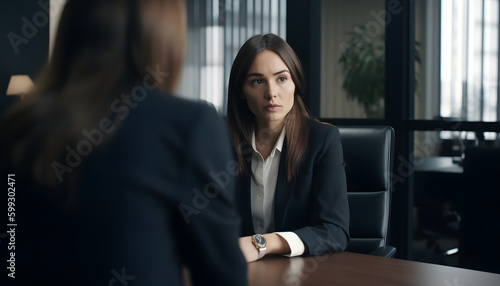 Woman in a suit at a job interview, generated AI Generative AI