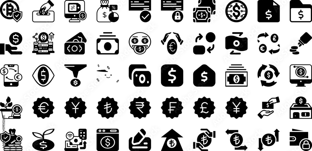 Money Icon Set Isolated Silhouette Solid Icons With Business, Cash, Symbol, Finance, Money, Payment, Icon Infographic Simple Vector Illustration Money Icon Set Isolated Silhouette Solid Icons With Business, Cash, Symbol, Finance, Money, Payment, Icon Infographic Simple Vector Illustration