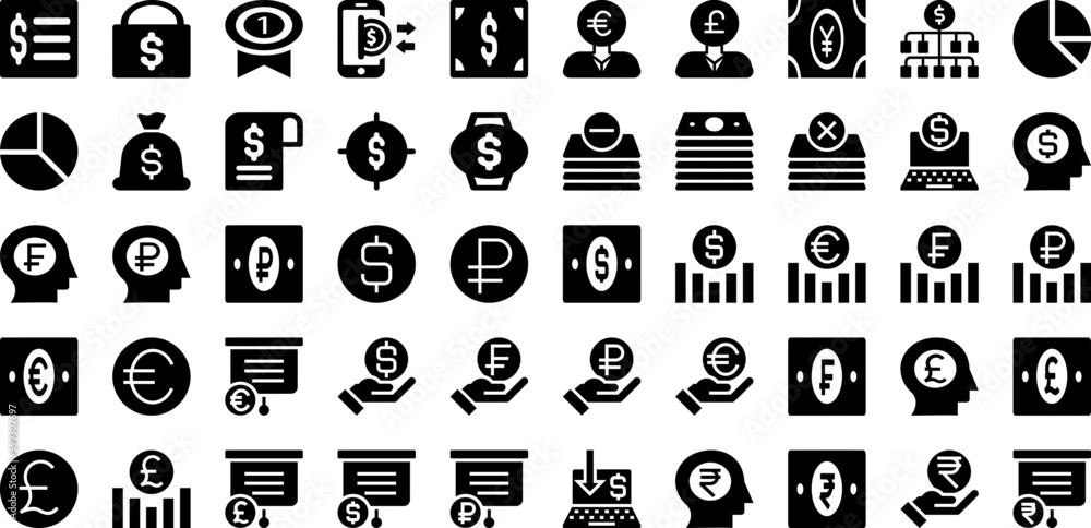 Money Icon Set Isolated Silhouette Solid Icons With Payment, Business, Money, Symbol, Finance, Cash, Icon Infographic Simple Vector Illustration Money Icon Set Isolated Silhouette Solid Icons With Payment, Business, Money, Symbol, Finance, Cash, Icon Infographic Simple Vector Illustration
