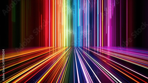 Colored lights room. A curtain of colorful lines. Background colored. Generative AI. Candy colors. Pride