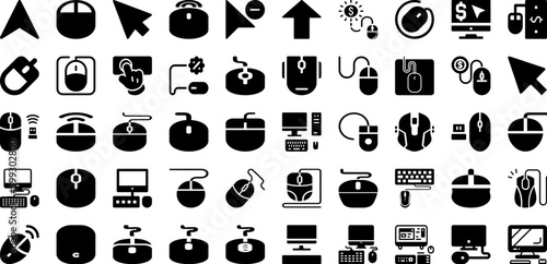 Mouse Icon Set Isolated Silhouette Solid Icons With Web, Mouse, Illustration, Vector, Internet, Click, Symbol Infographic Simple Vector Illustration