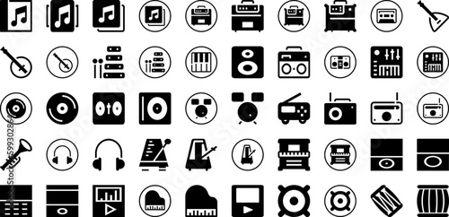 Music Icon Set Isolated Silhouette Solid Icons With Musical, Icon, Sound, Vector, Sign, Note, Music Infographic Simple Vector Illustration