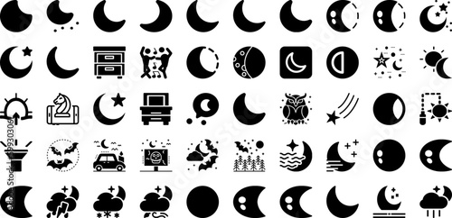 Night Icon Set Isolated Silhouette Solid Icons With Vector  Night  Sign  Day  Icon  Symbol  Illustration Infographic Simple Vector Illustration