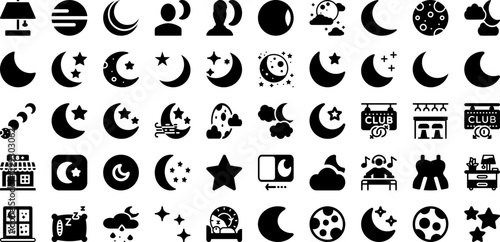 Night Icon Set Isolated Silhouette Solid Icons With Sign, Illustration, Symbol, Icon, Night, Day, Vector Infographic Simple Vector Illustration