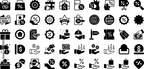 Offer Icon Set Isolated Silhouette Solid Icons With Discount, Symbol, Coupon, Offer, Icon, Sale, Tag Infographic Simple Vector Illustration