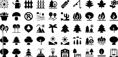 Park Icon Set Isolated Silhouette Solid Icons With Line, Vector, Symbol, Illustration, Tree, Icon, Park Infographic Simple Vector Illustration