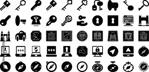 Pass Icon Set Isolated Silhouette Solid Icons With Outline, Symbol, Line, Pass, Sign, Vector, Icon Infographic Simple Vector Illustration