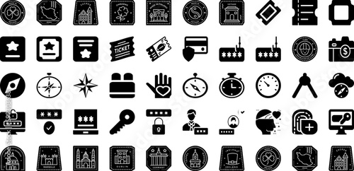 Pass Icon Set Isolated Silhouette Solid Icons With Pass, Sign, Outline, Icon, Line, Symbol, Vector Infographic Simple Vector Illustration
