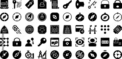 Pass Icon Set Isolated Silhouette Solid Icons With Pass, Symbol, Icon, Line, Sign, Outline, Vector Infographic Simple Vector Illustration
