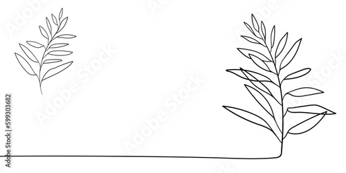 Floral leaves line drawing outline.  Botanical continuous line drawing. Vector sprigs on white background