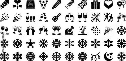 Party Icon Set Isolated Silhouette Solid Icons With Vector, Icon, Symbol, Illustration, Party, Celebration, Happy Infographic Simple Vector Illustration
