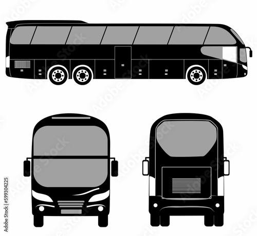 City bus silhouette with. Vehicle icons set the view from side, front and rear