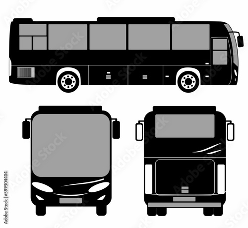 City bus silhouette with. Vehicle icons set the view from side, front and rear