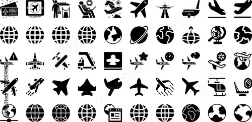 Plane Icon Set Isolated Silhouette Solid Icons With Icon, Airplane, Travel, Plane, Vector, Aircraft, Symbol Infographic Simple Vector Illustration