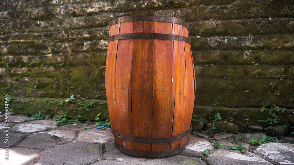 Unique wine barrel for home, cafe, party decoration. made of wood and with an antique ancient theme Unique wine barrel for home, cafe, party decoration. made of wood and with an antique ancient theme