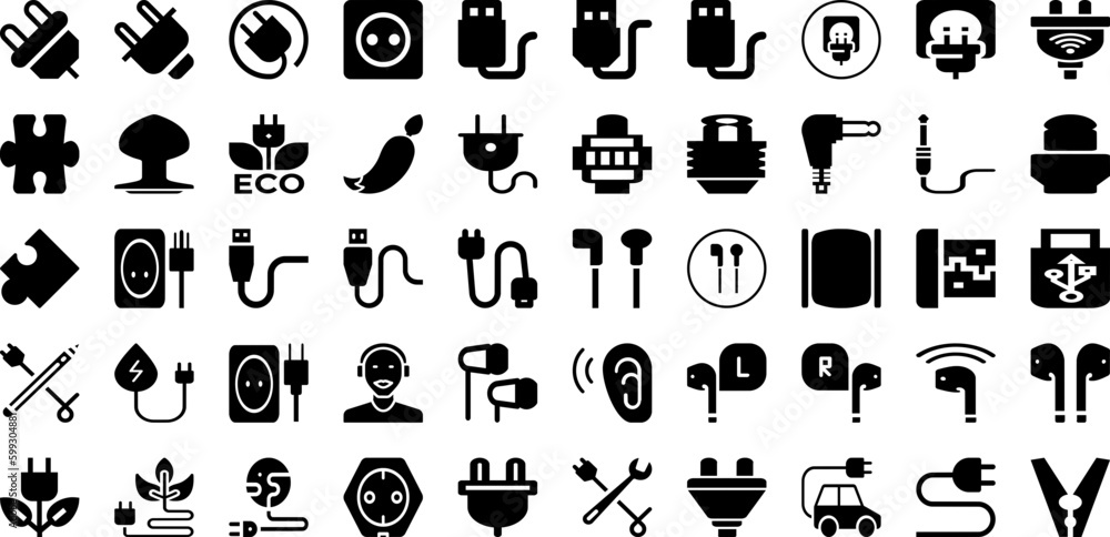 Plug Icon Set Isolated Silhouette Solid Icons With Electric, Power, Energy, Icon, Sign, Cable, Plug Infographic Simple Vector Illustration Plug Icon Set Isolated Silhouette Solid Icons With Electric, Power, Energy, Icon, Sign, Cable, Plug Infographic Simple Vector Illustration