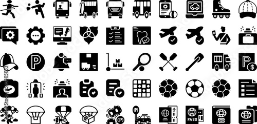 Port Icon Set Isolated Silhouette Solid Icons With Cargo, Vector, Icon, Set, Line, Ship, Port Infographic Simple Vector Illustration