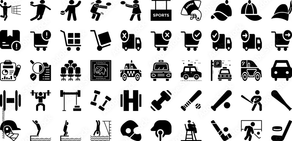 Port Icon Set Isolated Silhouette Solid Icons With Set, Cargo, Vector, Line, Icon, Ship, Port Infographic Simple Vector Illustration