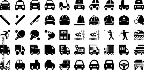 Port Icon Set Isolated Silhouette Solid Icons With Port, Icon, Cargo, Set, Ship, Vector, Line Infographic Simple Vector Illustration