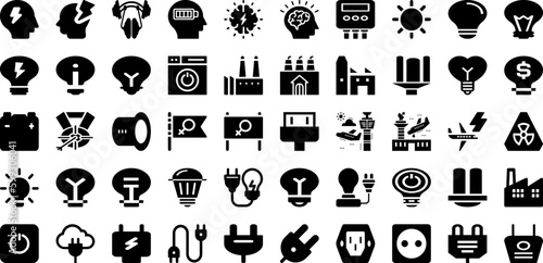 Power Icon Set Isolated Silhouette Solid Icons With Vector, Power, Icon, Symbol, Sign, Energy, Electricity Infographic Simple Vector Illustration