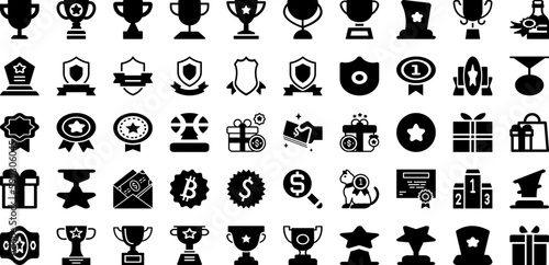 Prize Icon Set Isolated Silhouette Solid Icons With Icon, Vector, Sign, Win, Winner, Prize, Symbol Infographic Simple Vector Illustration