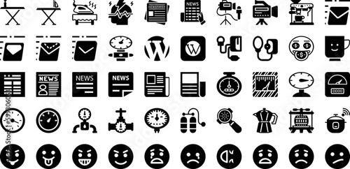 Press Icon Set Isolated Silhouette Solid Icons With Newspaper, Symbol, Vector, Icon, Web, Illustration, Press Infographic Simple Vector Illustration