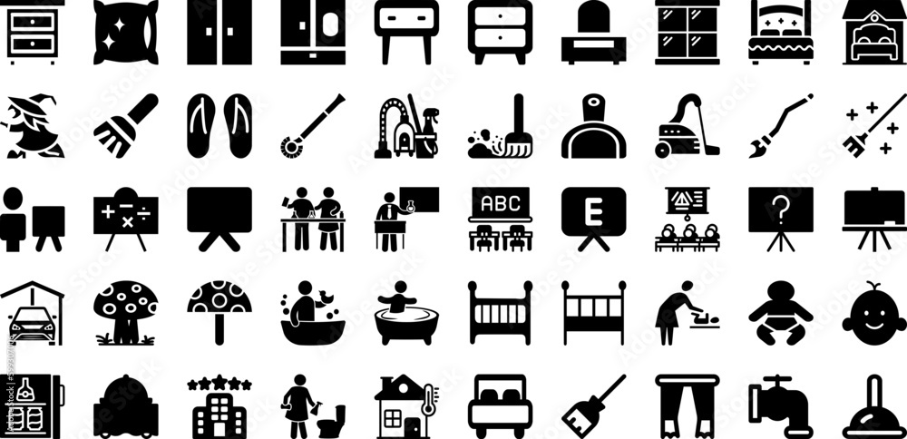 Room Icon Set Isolated Silhouette Solid Icons With Vector, Room, Office, Design, Sign, Symbol, Icon Infographic Simple Vector Illustration
