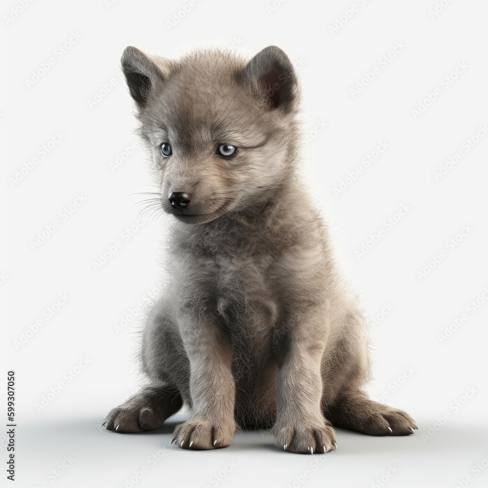 Obraz premium dog, wolf, baby, young, animal, pet, white, puppy, isolated, husky, canine, cute, mammal, portrait, sitting, domestic, studio, breed, white background, brown, snow, akita, friend, young, purebred, fur
