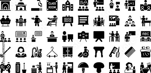 Room Icon Set Isolated Silhouette Solid Icons With Icon, Design, Vector, Room, Symbol, Office, Sign Infographic Simple Vector Illustration