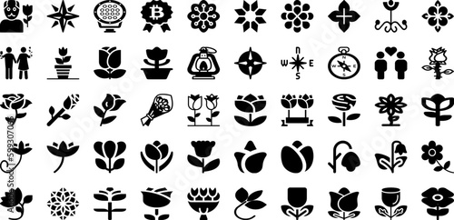 Rose Icon Set Isolated Silhouette Solid Icons With Rose  Icon  Vector  Symbol  Flower  Nature  Floral Infographic Simple Vector Illustration