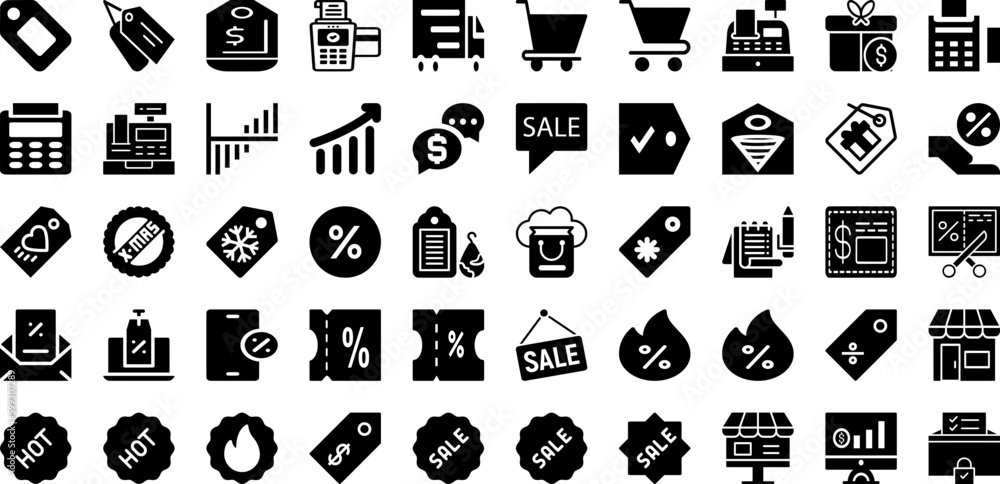 Sale Icon Set Isolated Silhouette Solid Icons With Sign, Symbol, Set, Icon, Sale, Vector, Design Infographic Simple Vector Illustration